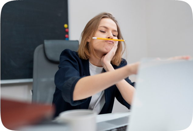 woman playing with laptop and pencil